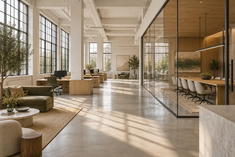 AI-generated office interior illustrating an editorial planning environment