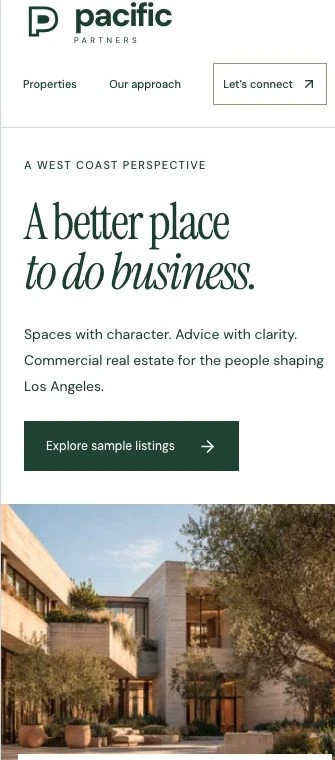 Mobile version of the Pacific Partners website