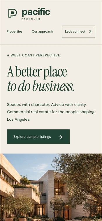 Mobile version of the Pacific Partners website
